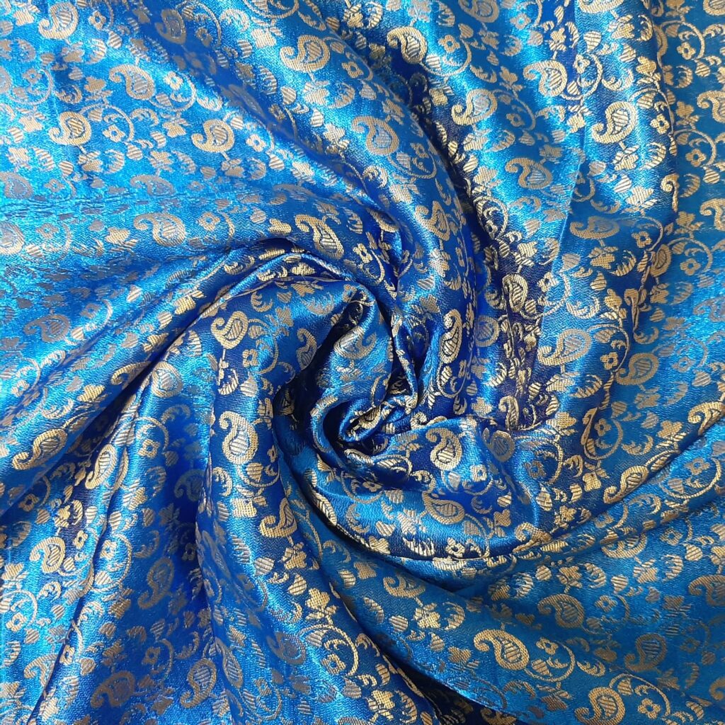 Royal blue Banarasi brocade silk-cotton blend fabric