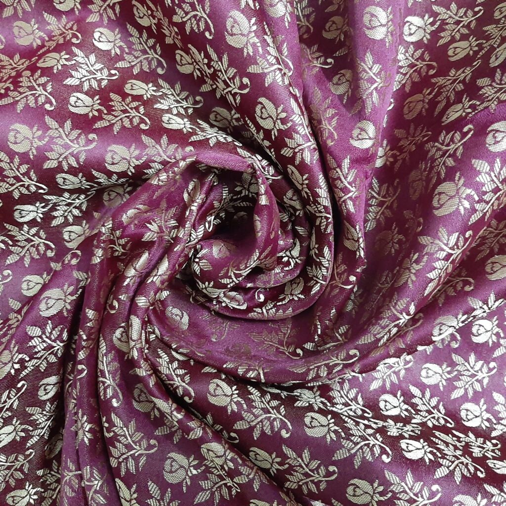 Wine Banarasi brocade silk-cotton blend fabric