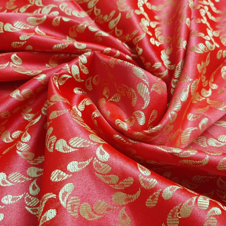 Red Banarasi brocade fabric for wedding lehenga