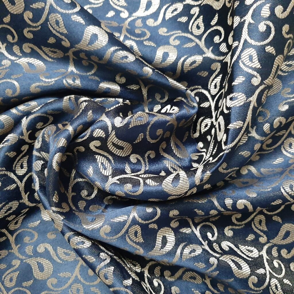 Navy blue Banarasi brocade fabric for reception outfit