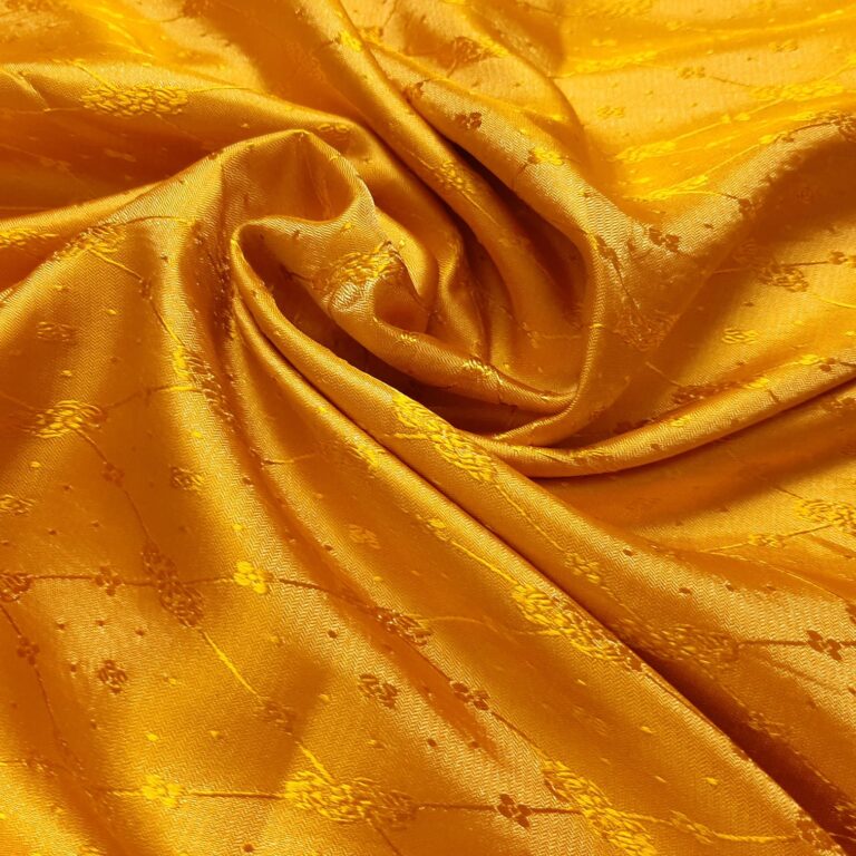 Golden yellow Banarasi brocade fabric for haldi outfit