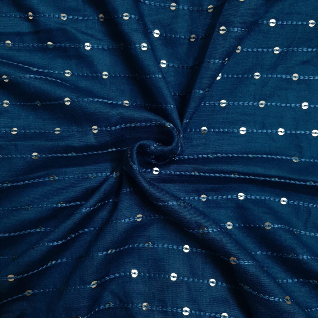 Aqua blue soft rayon fabric with sequin work, 2.5 metre piece