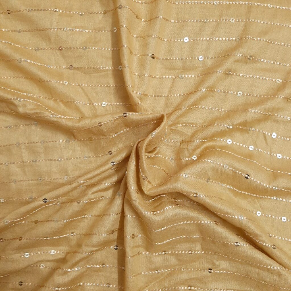 Gold rayon sequin fabric for sangeet outfit