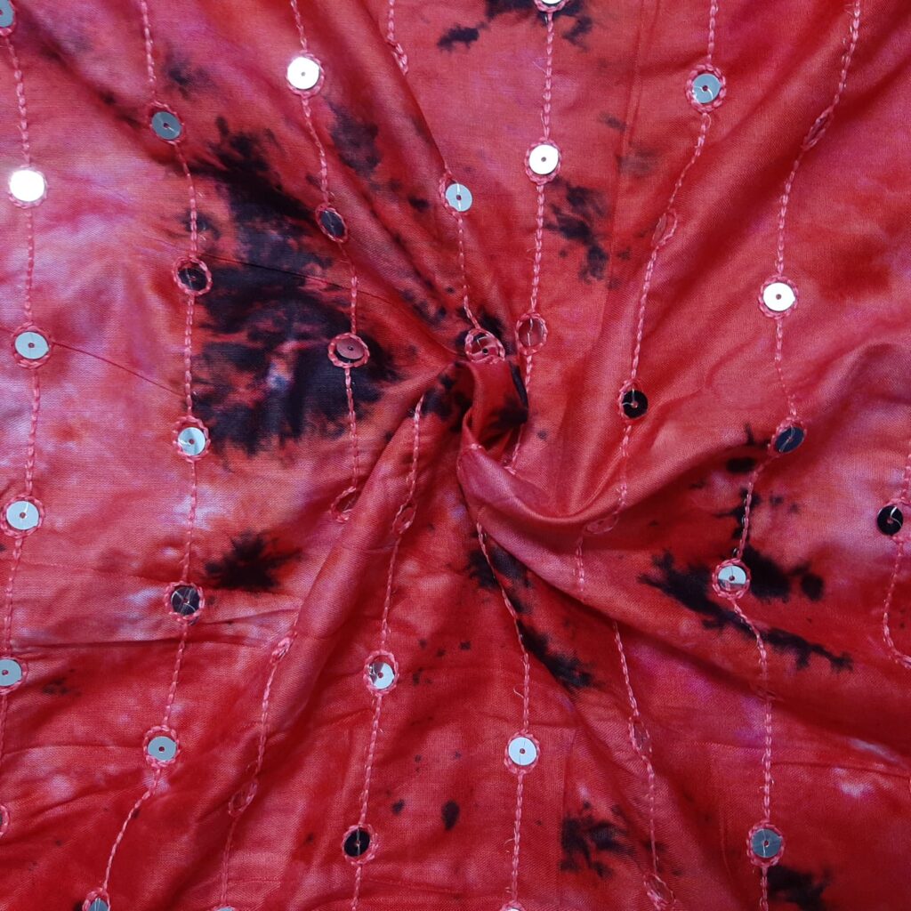 Pink soft rayon kurta fabric with tie-dye and mirror work