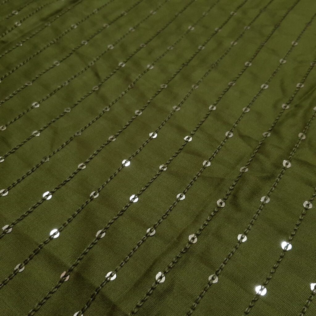 Mehndi green soft rayon fabric with sequin work